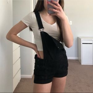 black ripped denim shorts overalls